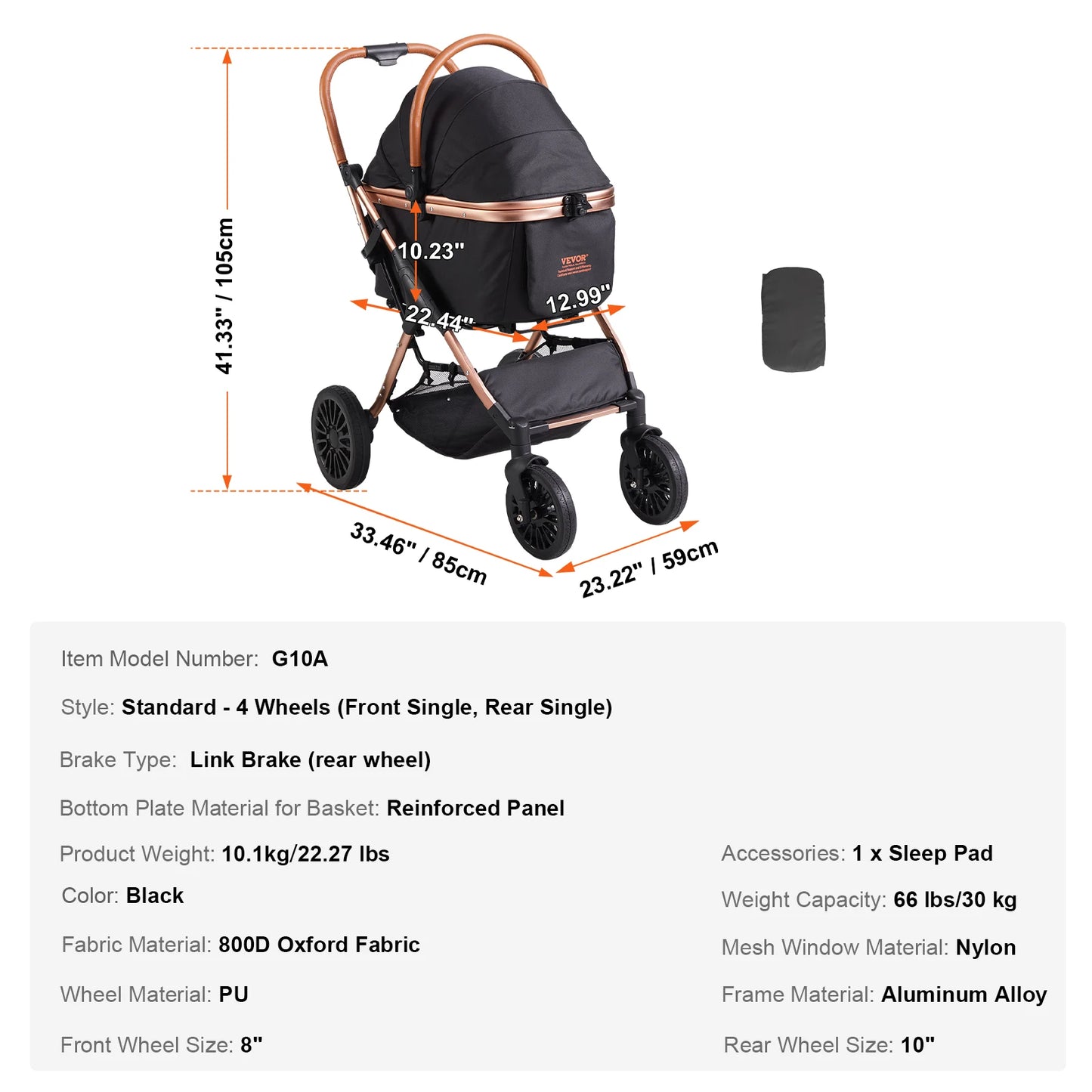 SucceBuy Foldable Pet Stroller – 66 lbs Dog & Puppy Carrier with Brakes and Storage Basket