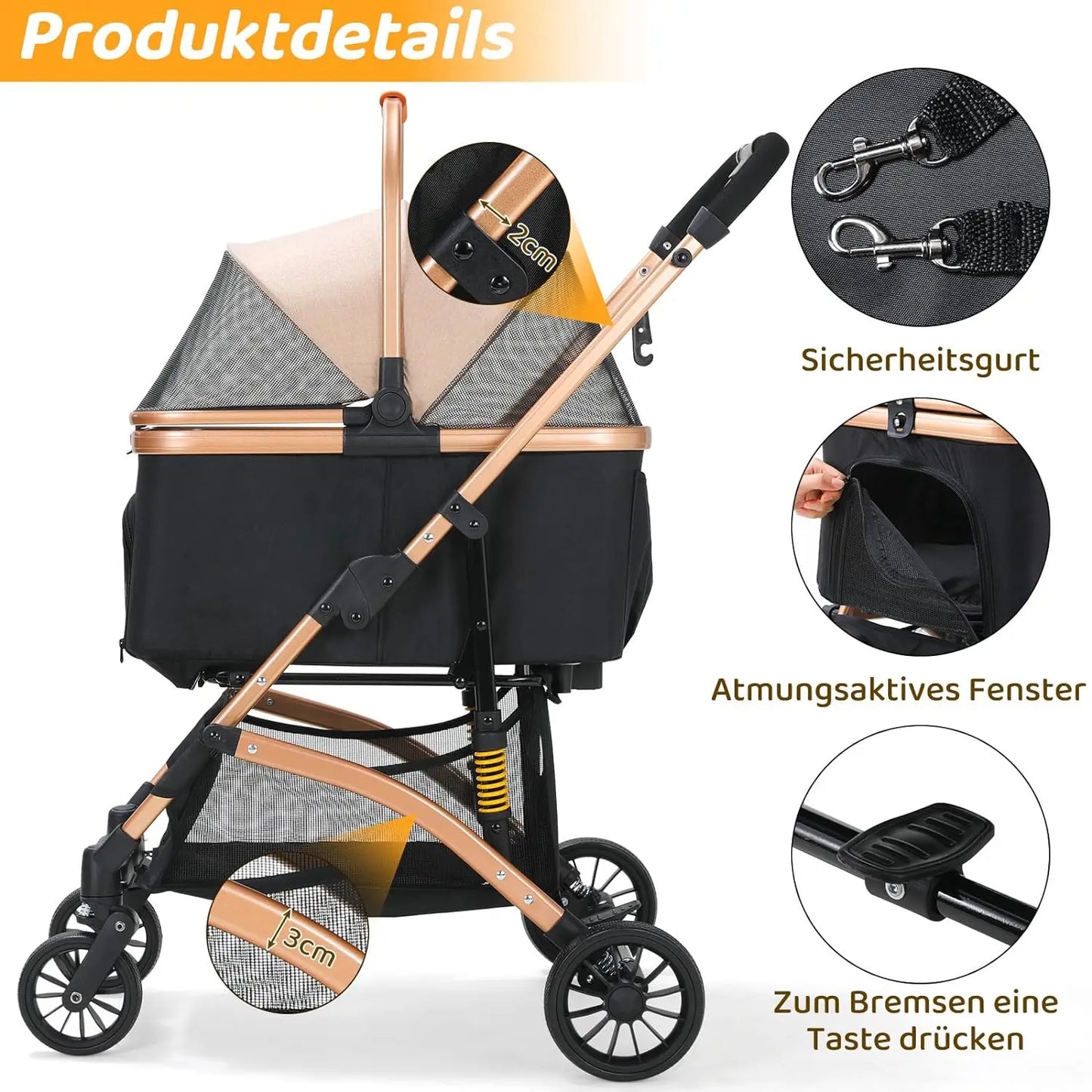 2 in 1 Dog Buggy & Cat Stroller – Foldable Pet Transport Box with 360° Rubber Wheels & Storage Basket