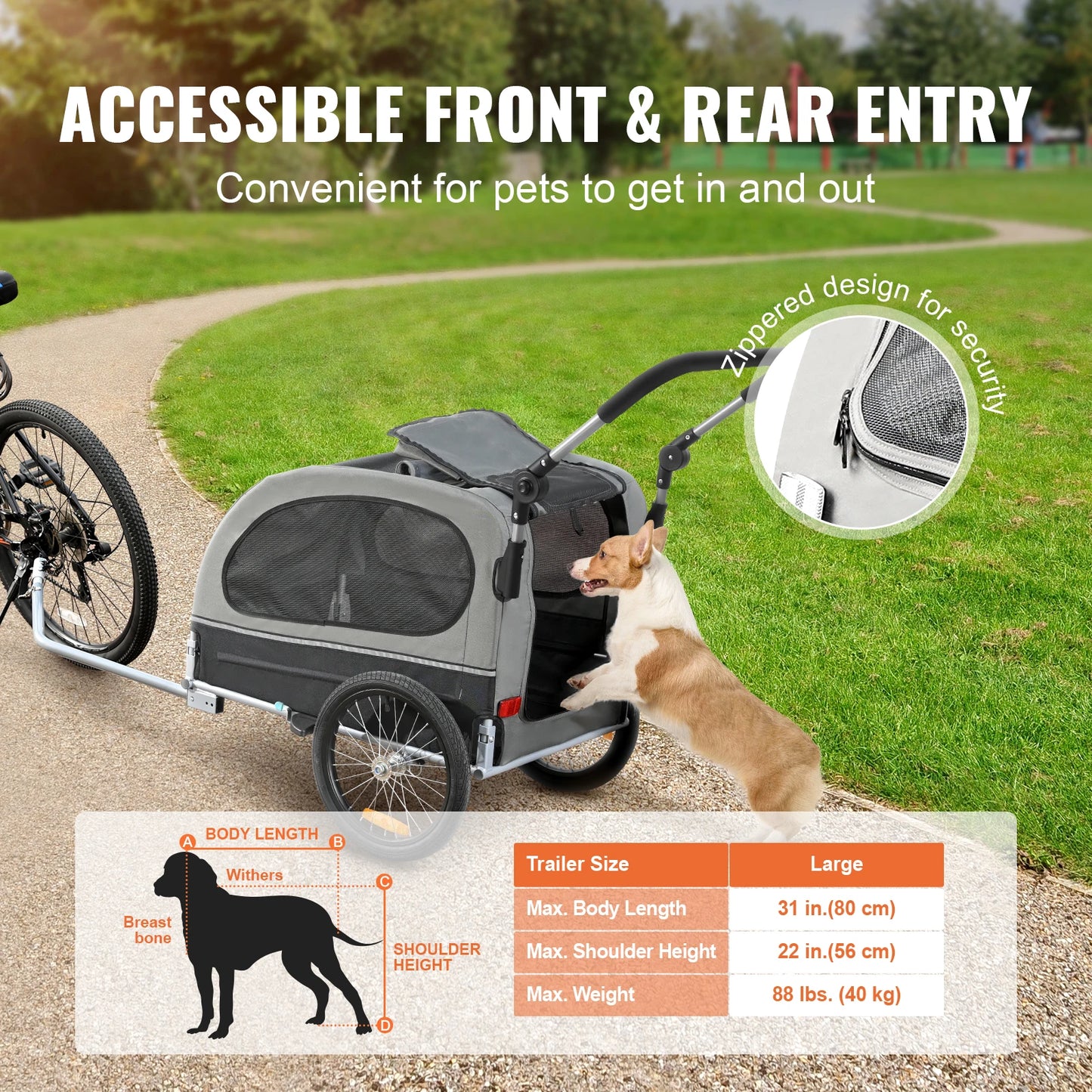 SucceBuy 2-in-1 Pet Stroller & Bike Trailer – Foldable Dog Cart with Reflectors, Wheels & Bicycle Coupler (88 lbs Capacity)
