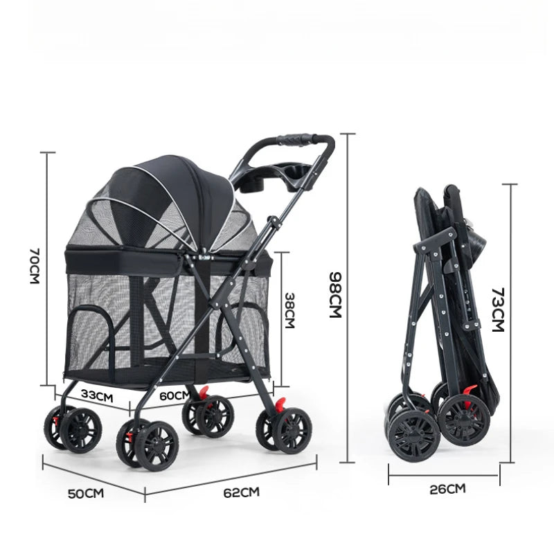 Breathable Pet Stroller – Lightweight Foldable Dog & Cat Carrier | Portable Ventilated Travel Stroller