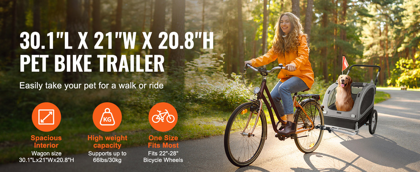 SucceBuy 2-in-1 Pet Stroller & Bike Trailer – Foldable Dog Cart with Reflectors, Wheels & Bicycle Coupler (88 lbs Capacity)