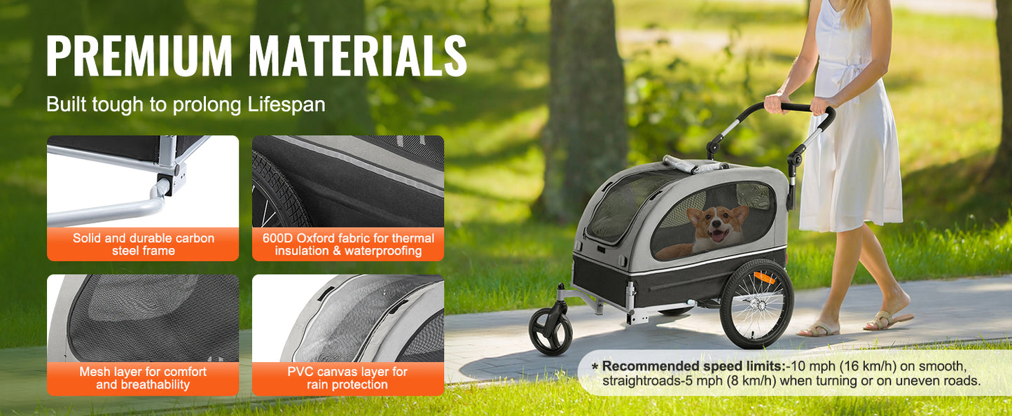 SucceBuy 2-in-1 Pet Stroller & Bike Trailer – Foldable Dog Cart with Reflectors, Wheels & Bicycle Coupler (88 lbs Capacity)