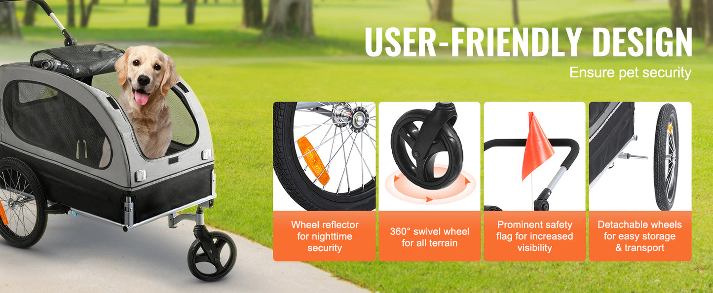 SucceBuy 2-in-1 Pet Stroller & Bike Trailer – Foldable Dog Cart with Reflectors, Wheels & Bicycle Coupler (88 lbs Capacity)