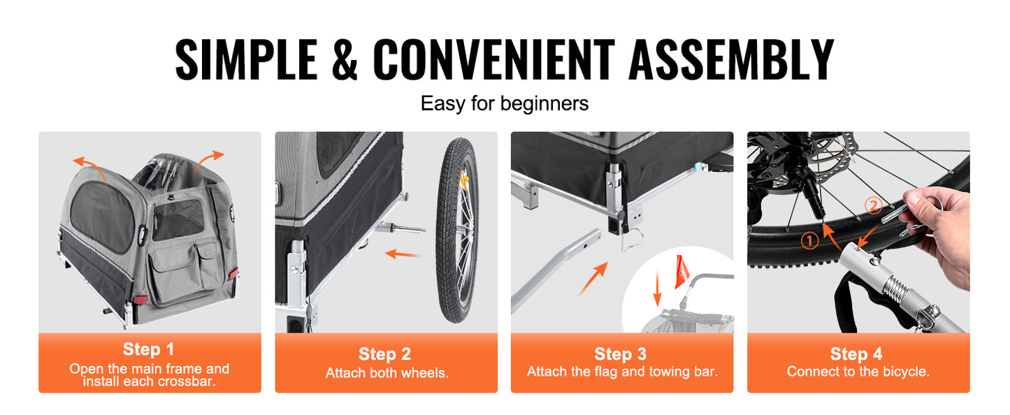 SucceBuy 2-in-1 Pet Stroller & Bike Trailer – Foldable Dog Cart with Reflectors, Wheels & Bicycle Coupler (88 lbs Capacity)
