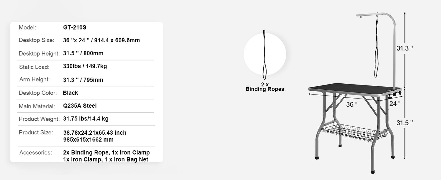 SucceBuy Pet Grooming Table – Foldable Dog Grooming Station with Dual Arms & Clamp for Small and Medium Pets