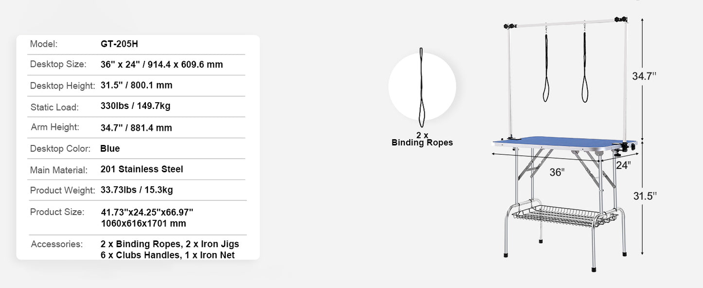 SucceBuy Pet Grooming Table – Foldable Dog Grooming Station with Dual Arms & Clamp for Small and Medium Pets
