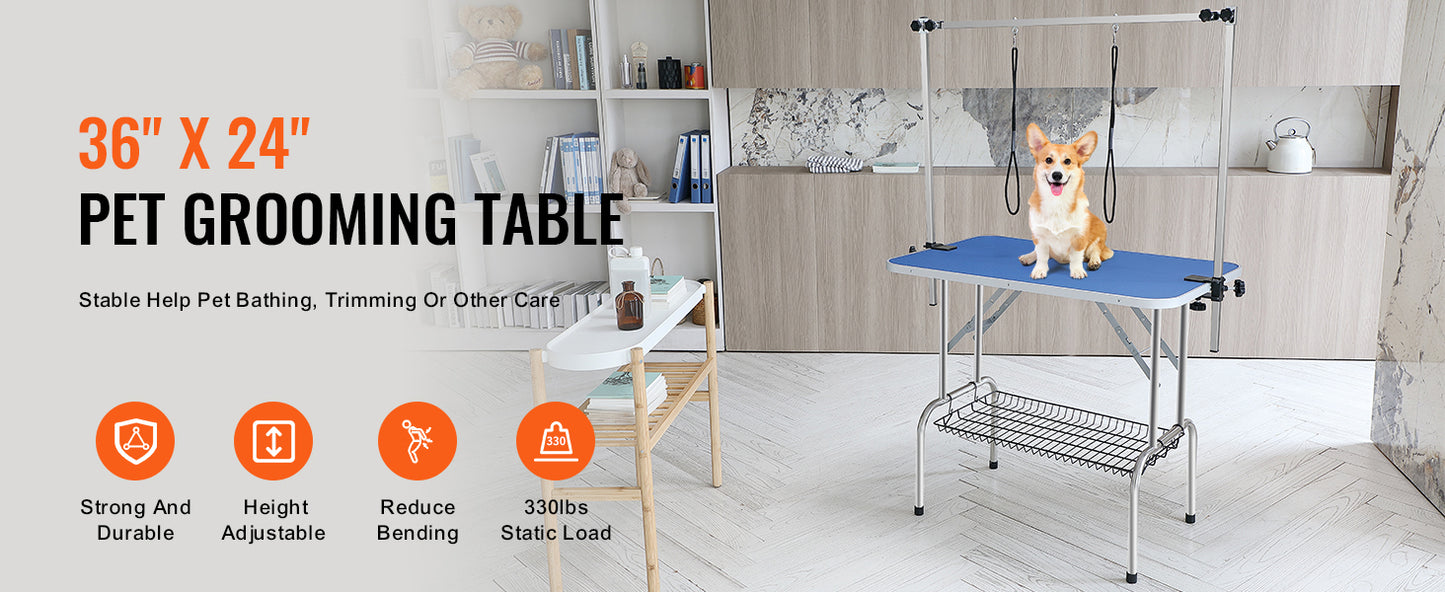 SucceBuy Pet Grooming Table – Foldable Dog Grooming Station with Dual Arms & Clamp for Small and Medium Pets