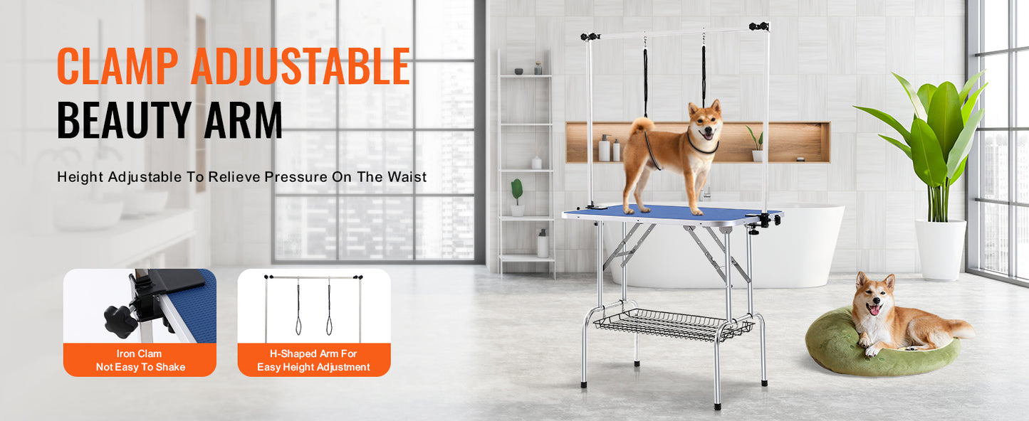 SucceBuy Pet Grooming Table – Foldable Dog Grooming Station with Dual Arms & Clamp for Small and Medium Pets