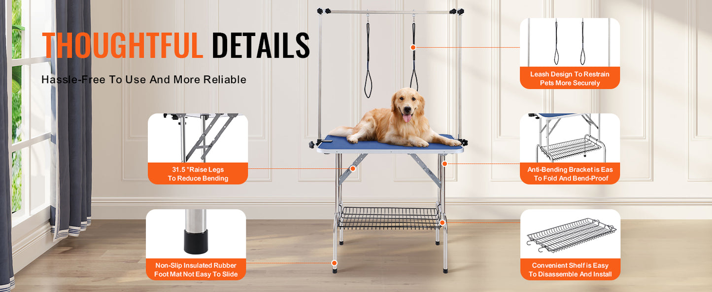 SucceBuy Pet Grooming Table – Foldable Dog Grooming Station with Dual Arms & Clamp for Small and Medium Pets