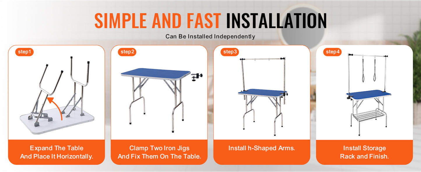 SucceBuy Pet Grooming Table – Foldable Dog Grooming Station with Dual Arms & Clamp for Small and Medium Pets